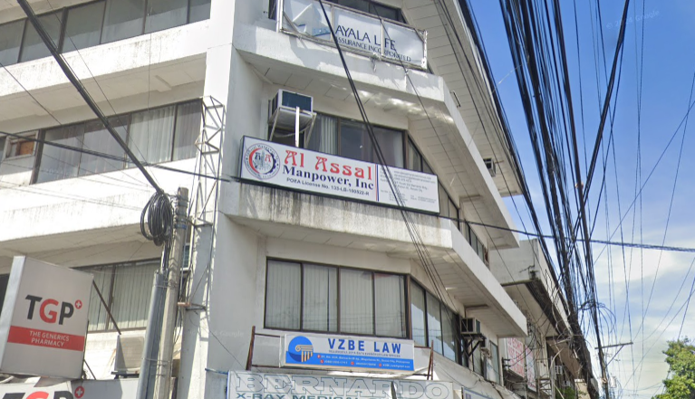 Exterior signage of the Al Assal Manpower branch in Davao City, Philippines